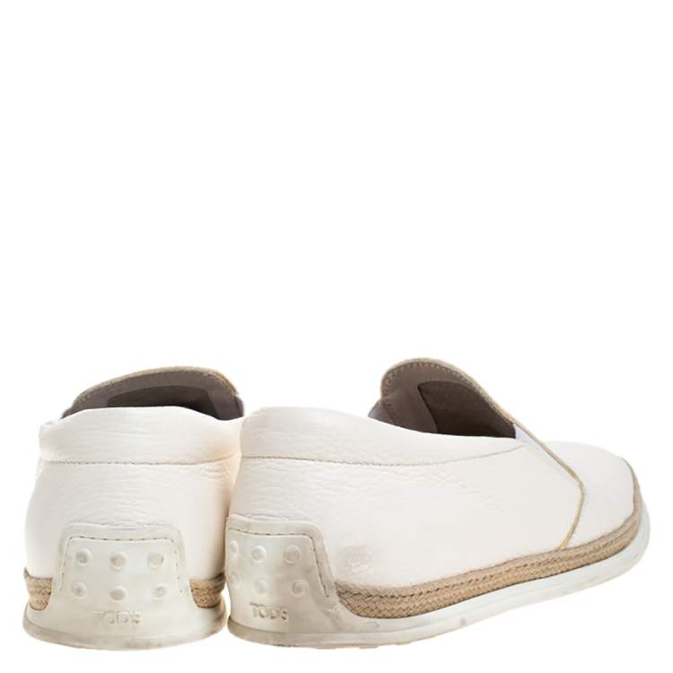 Pre Owned Tod's White Leather Slip On Sneakers Size 45.5