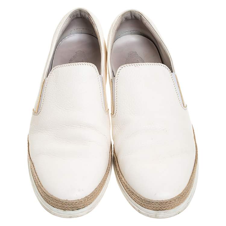 Pre Owned Tod's White Leather Slip On Sneakers Size 45.5