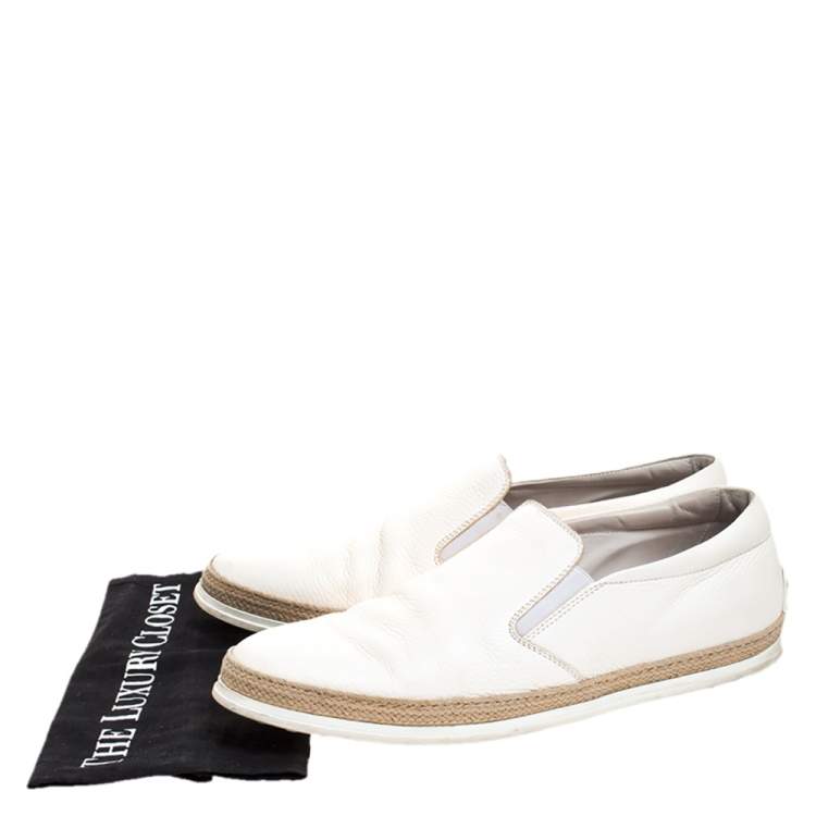 Pre Owned Tod's White Leather Slip On Sneakers Size 45.5