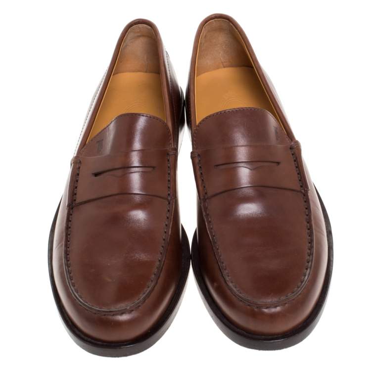 Pre Owned Tod's Brown Leather Penny Loafers Size 39.5
