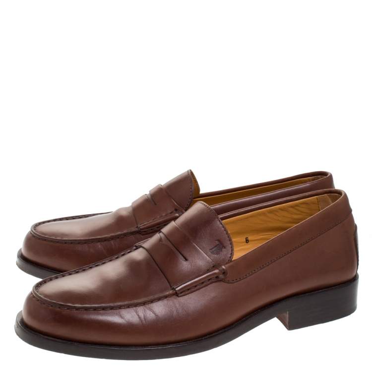Pre Owned Tod's Brown Leather Penny Loafers Size 39.5