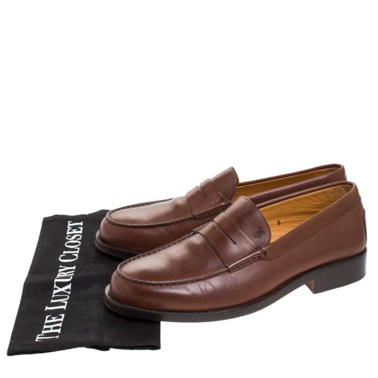 Pre Owned Tod's Brown Leather Penny Loafers Size 39.5