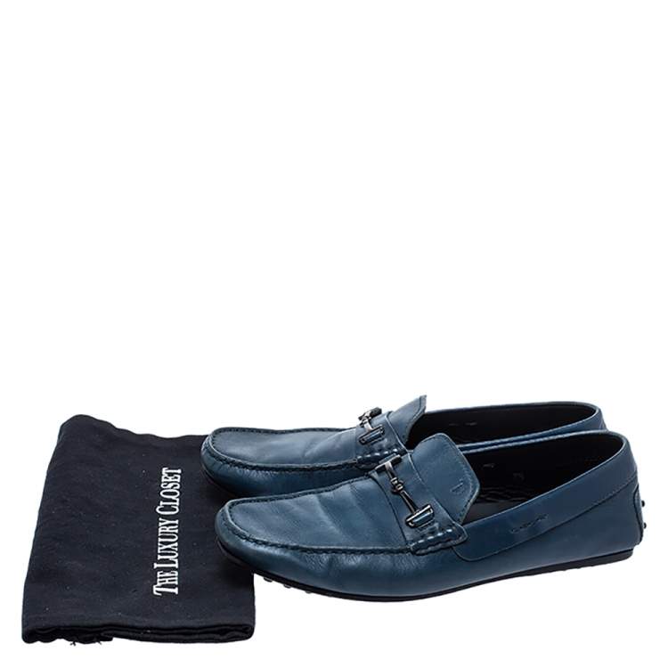 Pre Owned Tod's Blue Leather Double T Loafers Size 42.5