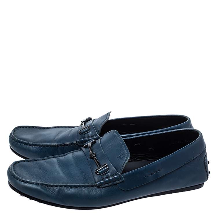 Pre Owned Tod's Blue Leather Double T Loafers Size 42.5