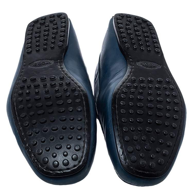 Pre Owned Tod's Blue Leather Double T Loafers Size 42.5