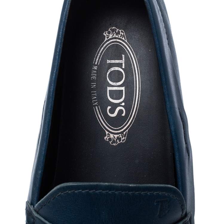 Pre Owned Tod's Blue Leather Double T Loafers Size 42.5