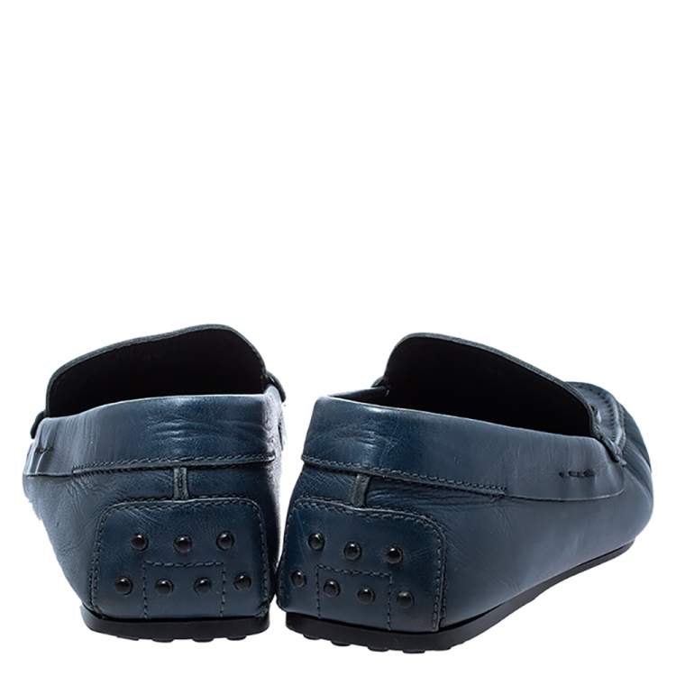 Pre Owned Tod's Blue Leather Double T Loafers Size 42.5