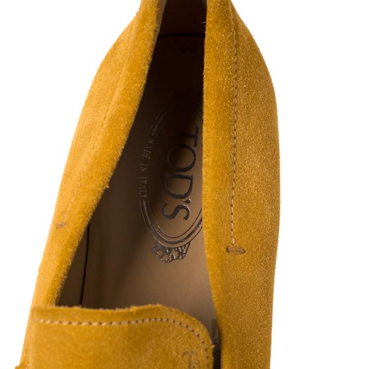 Pre Owned Tod's Mustard Suede Penny Loafers Size 44.5
