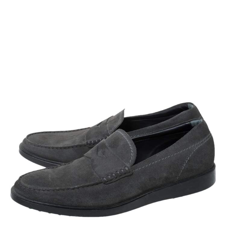 Pre Owned Tod's Grey Suede Penny Loafers Size 41.5