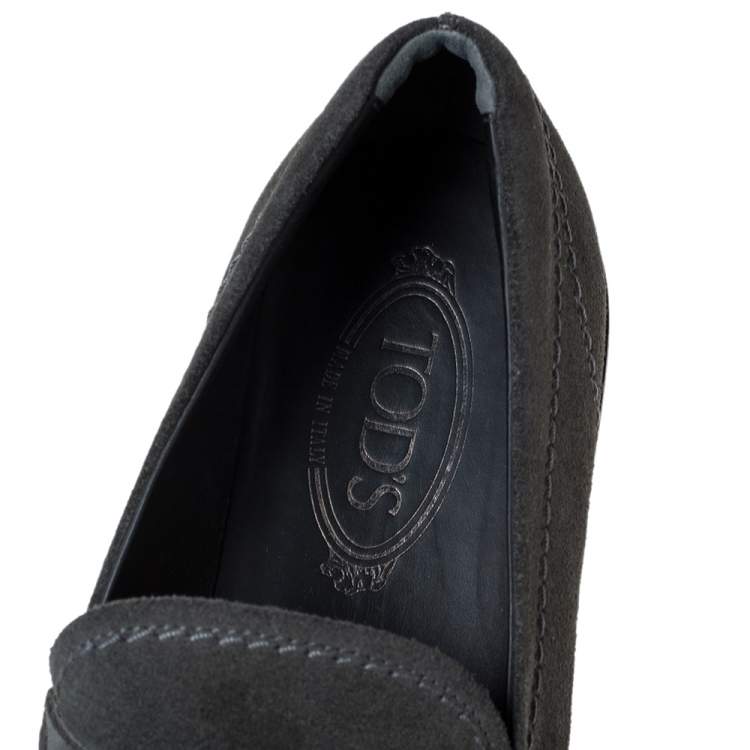 Pre Owned Tod's Grey Suede Penny Loafers Size 41.5