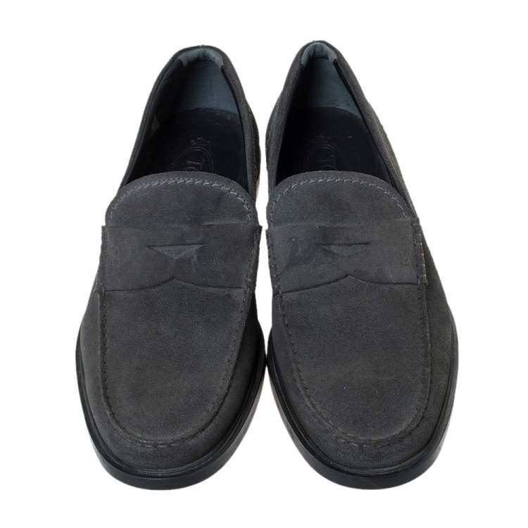 Pre Owned Tod's Grey Suede Penny Loafers Size 41.5