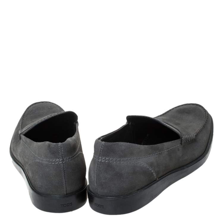 Pre Owned Tod's Grey Suede Penny Loafers Size 41.5