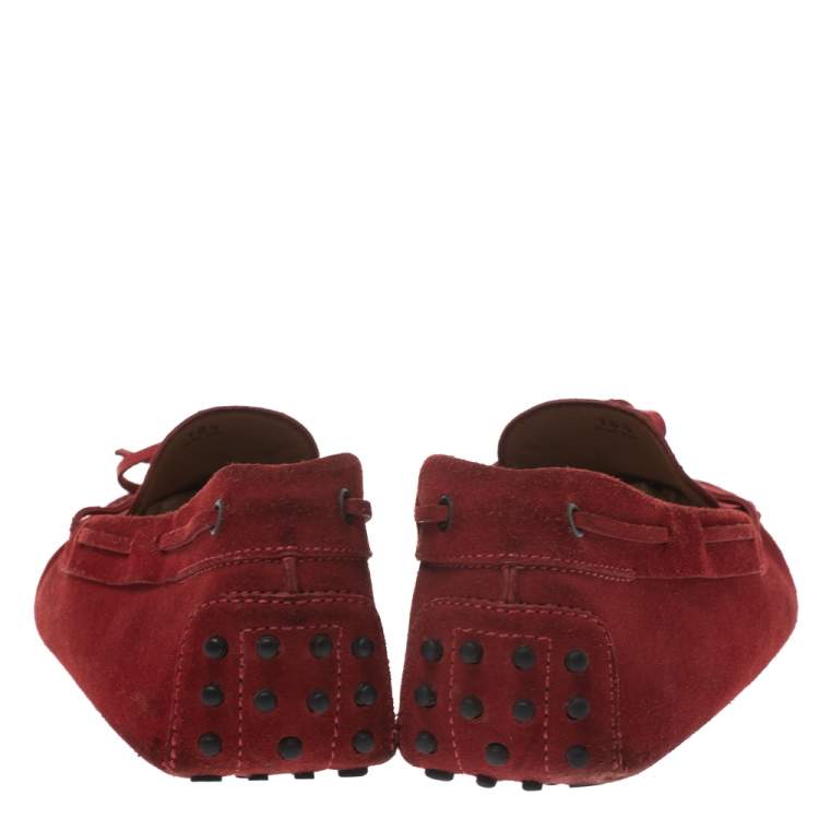 Pre Owned Tod's Red Suede Bow Detail Driving Loafers Size 45