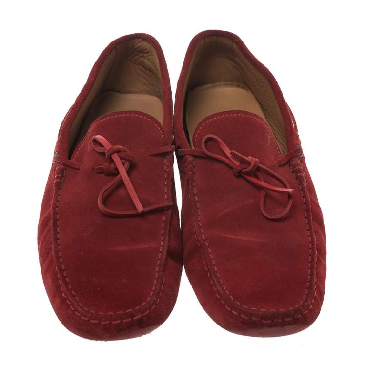 Pre Owned Tod's Red Suede Bow Detail Driving Loafers Size 45