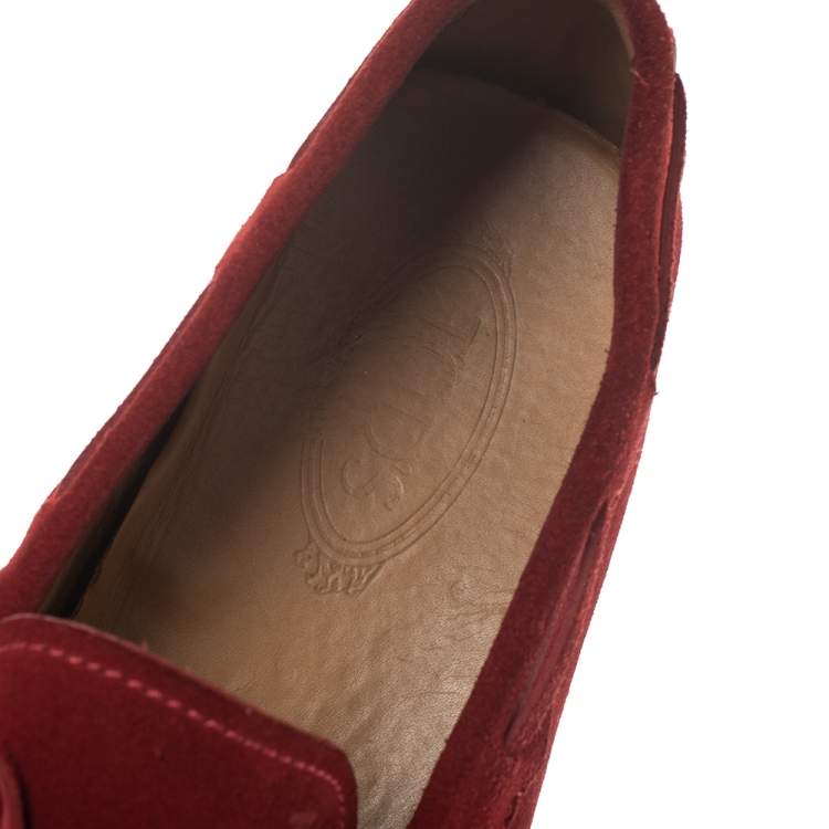Pre Owned Tod's Red Suede Bow Detail Driving Loafers Size 45