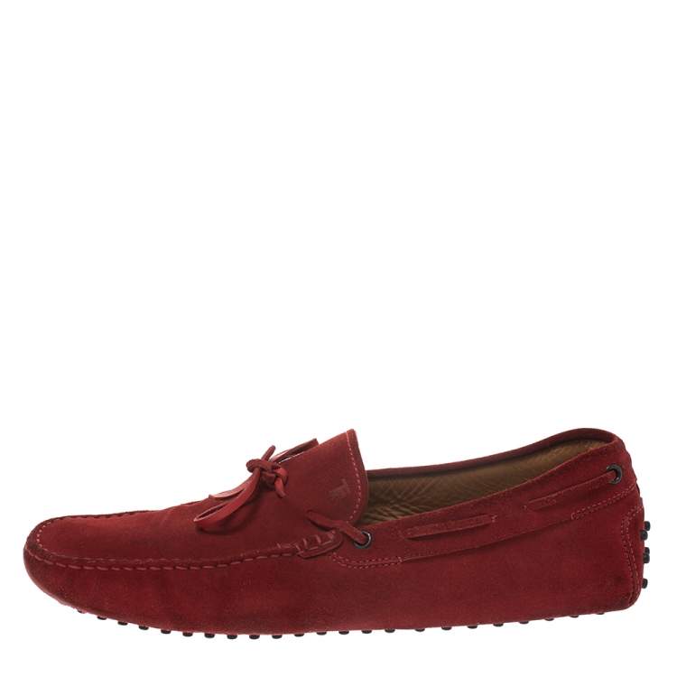 Pre Owned Tod's Red Suede Bow Detail Driving Loafers Size 45