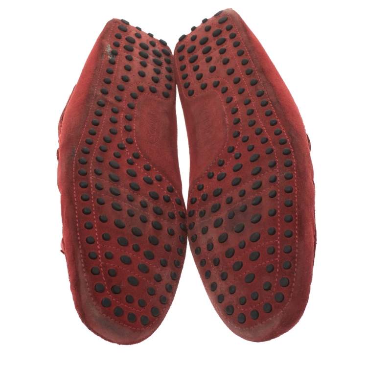 Pre Owned Tod's Red Suede Bow Detail Driving Loafers Size 45