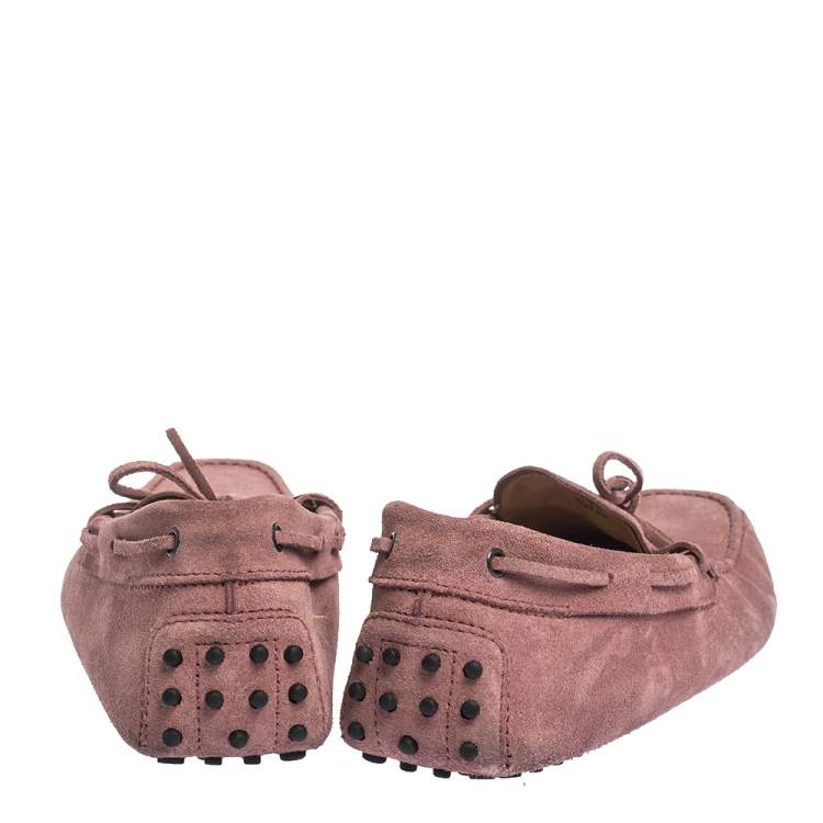 Pre Owned Tod's Pink Suede Bow Detail Driving Loafers Size 45