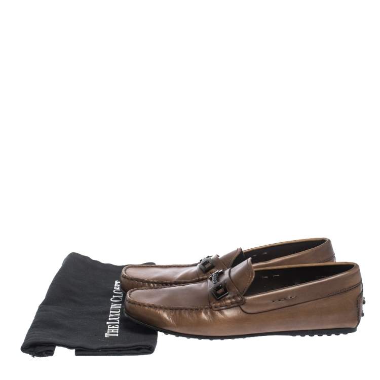 مملوكة مسبقًا Tod's Brown Leather Braided Horsebit Slip On Loafers Size 42.5