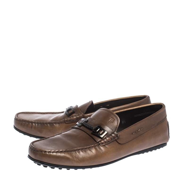مملوكة مسبقًا Tod's Brown Leather Braided Horsebit Slip On Loafers Size 42.5