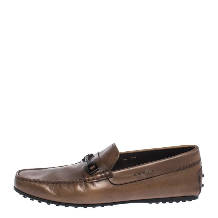 مملوكة مسبقًا Tod's Brown Leather Braided Horsebit Slip On Loafers Size 42.5