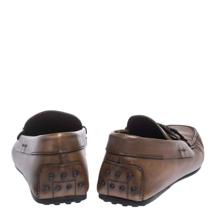 مملوكة مسبقًا Tod's Brown Leather Braided Horsebit Slip On Loafers Size 42.5