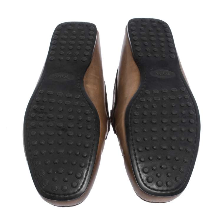 مملوكة مسبقًا Tod's Brown Leather Braided Horsebit Slip On Loafers Size 42.5