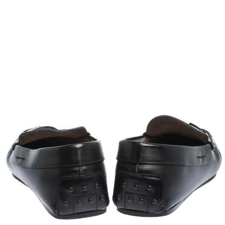 Pre Owned Tod's Black Leather Slip On Loafers Size 44.5