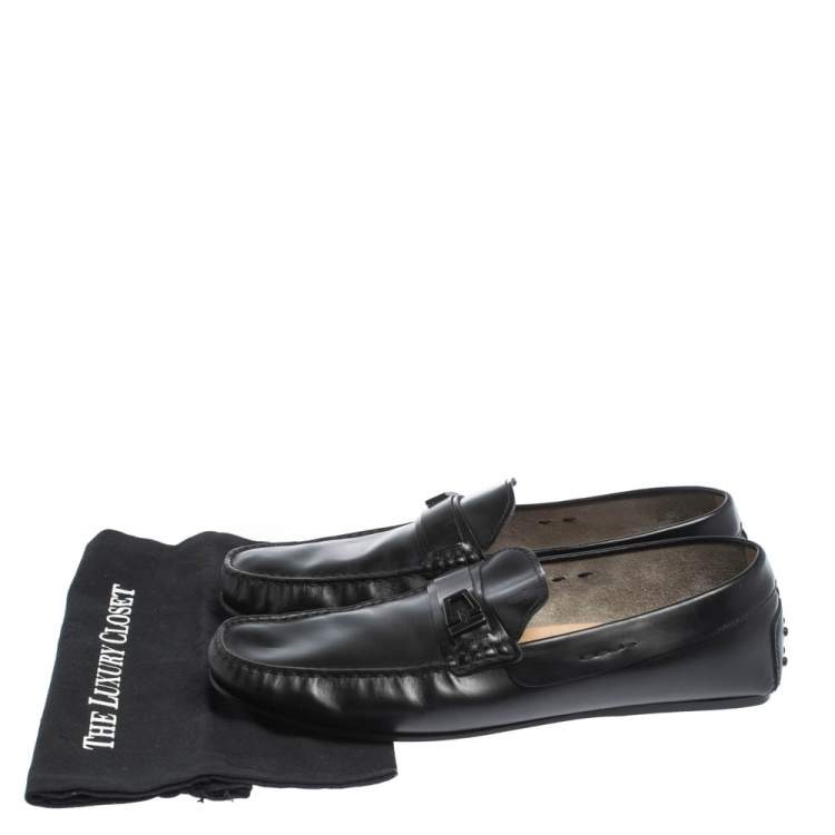 Pre Owned Tod's Black Leather Slip On Loafers Size 44.5