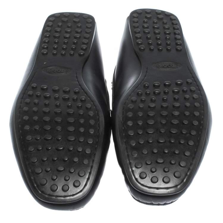 Pre Owned Tod's Black Leather Slip On Loafers Size 44.5