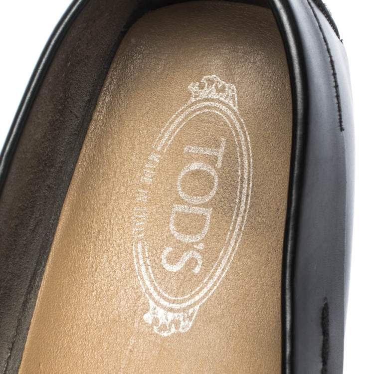 Pre Owned Tod's Black Leather Slip On Loafers Size 44.5