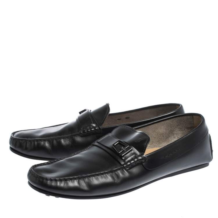 Pre Owned Tod's Black Leather Slip On Loafers Size 44.5
