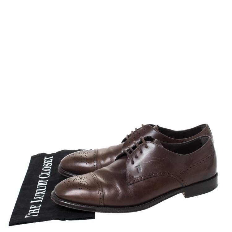 Pre Owned Tod's Brown Brogue Leather Lace Up Derby Size 40