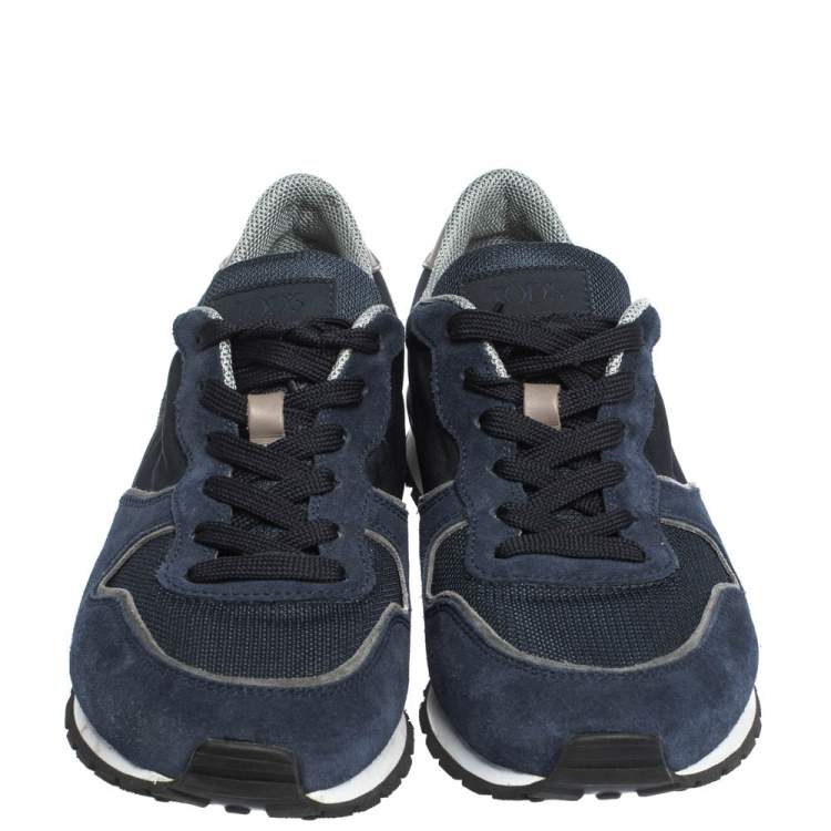 Pre Owned Tod's Blue Suede and Mesh Lace Up Low Top Sneakers Size 43