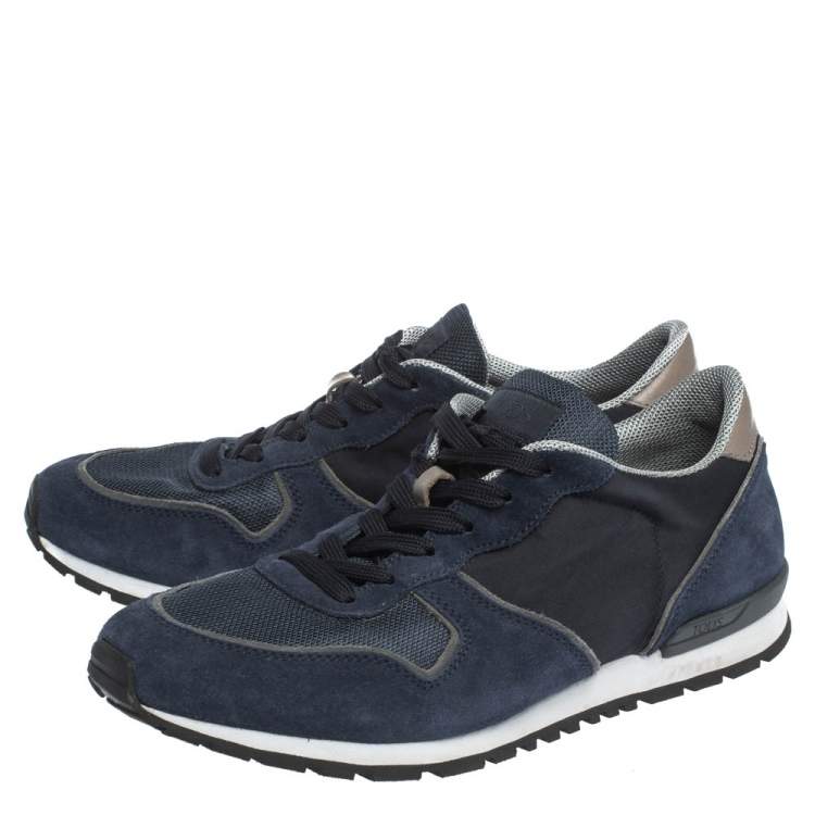 Pre Owned Tod's Blue Suede and Mesh Lace Up Low Top Sneakers Size 43
