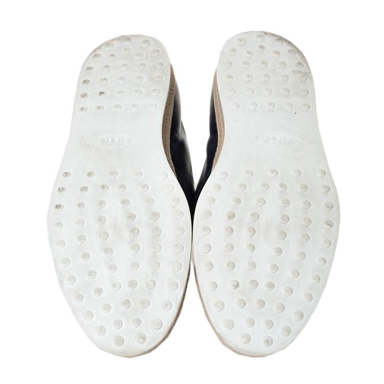 Pre Owned Tod's Blue Leather Espadrille Slip-On Sneakers Size 42.5