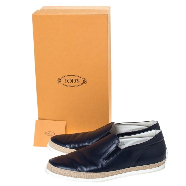Pre Owned Tod's Blue Leather Espadrille Slip-On Sneakers Size 42.5