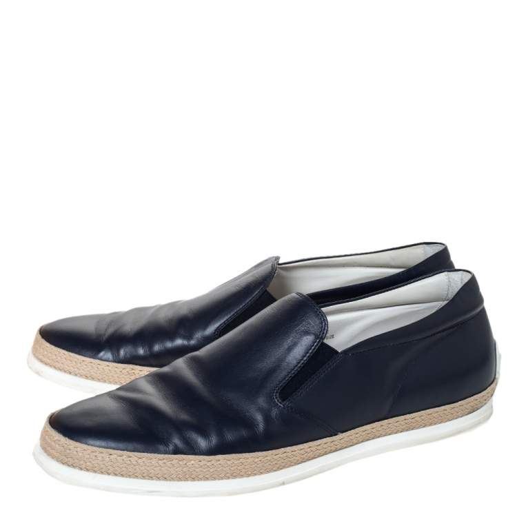 Pre Owned Tod's Blue Leather Espadrille Slip-On Sneakers Size 42.5