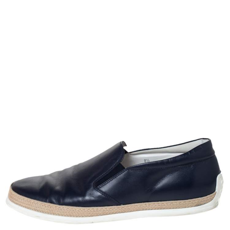Pre Owned Tod's Blue Leather Espadrille Slip-On Sneakers Size 42.5