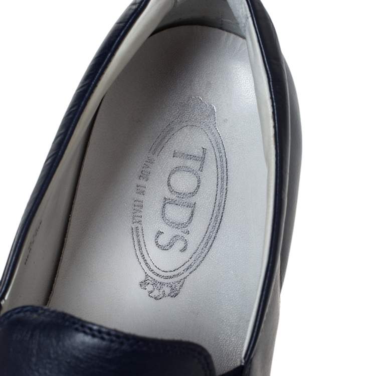 Pre Owned Tod's Blue Leather Espadrille Slip-On Sneakers Size 42.5