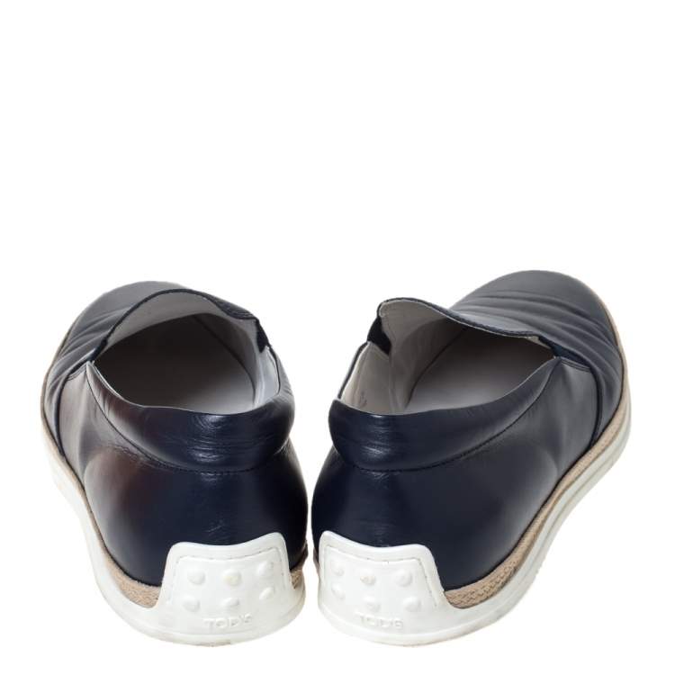 Pre Owned Tod's Blue Leather Espadrille Slip-On Sneakers Size 42.5