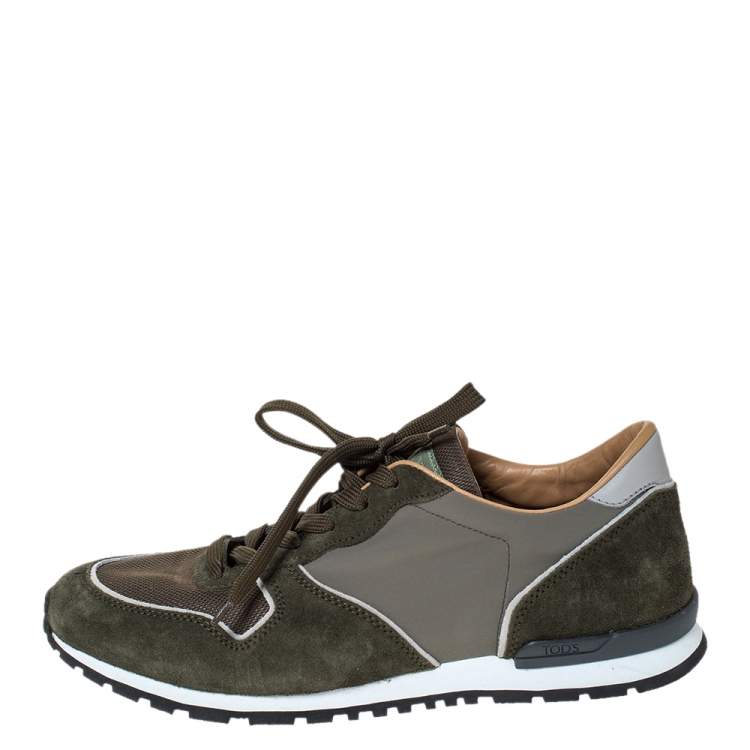 Pre Owned Tod's Green Suede And Mesh Low Top Sneakers Size 43