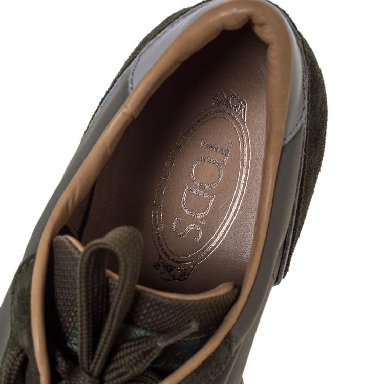 Pre Owned Tod's Green Suede And Mesh Low Top Sneakers Size 43