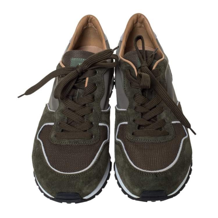 Pre Owned Tod's Green Suede And Mesh Low Top Sneakers Size 43