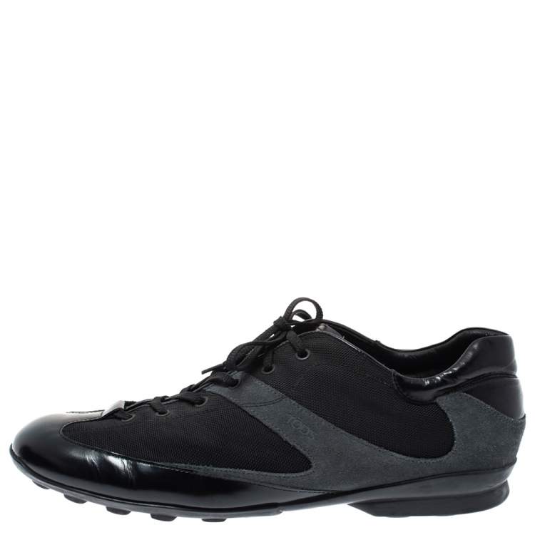 Pre Owned Tod's Black/Grey Suede and Canvas Lace Up Low Top Sneakers Size 45.5
