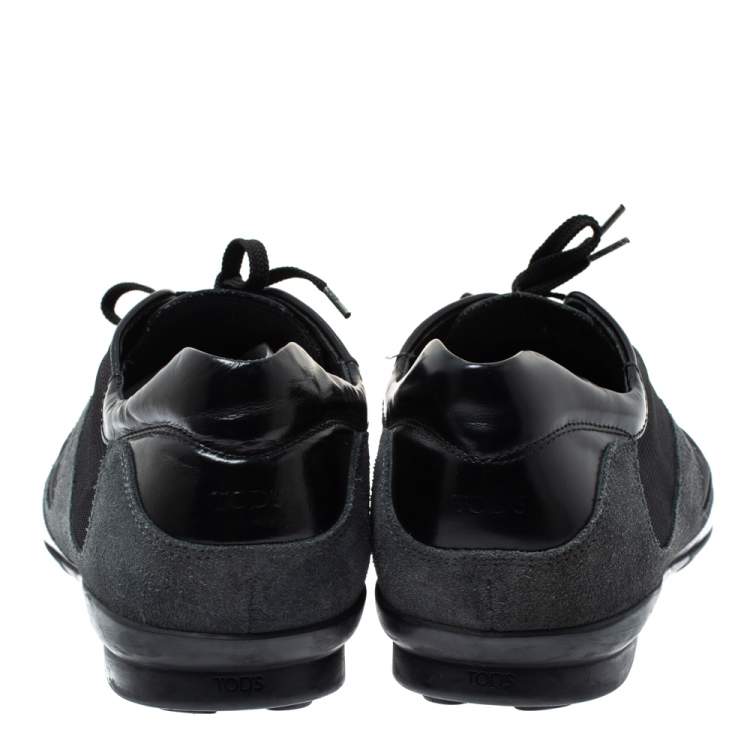 Pre Owned Tod's Black/Grey Suede and Canvas Lace Up Low Top Sneakers Size 45.5