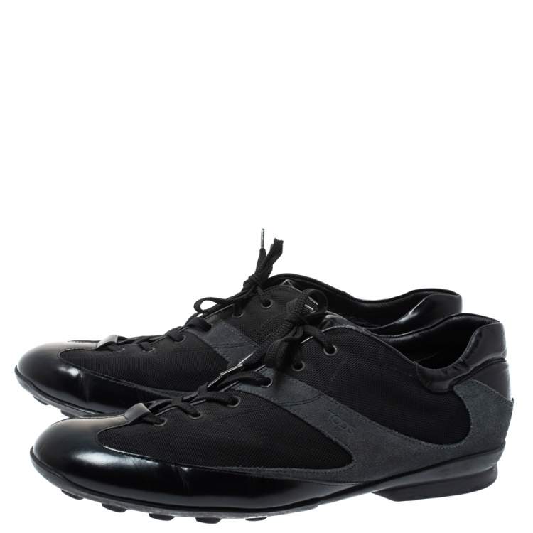 Pre Owned Tod's Black/Grey Suede and Canvas Lace Up Low Top Sneakers Size 45.5