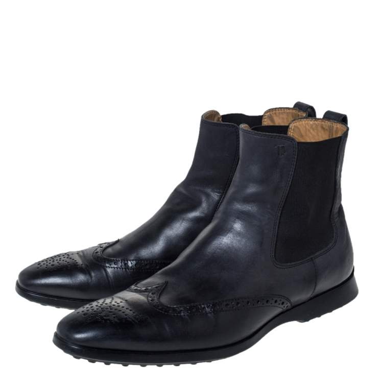 Pre Owned Tod's Blue Leather Brogue Slip On Boots Size 42.5