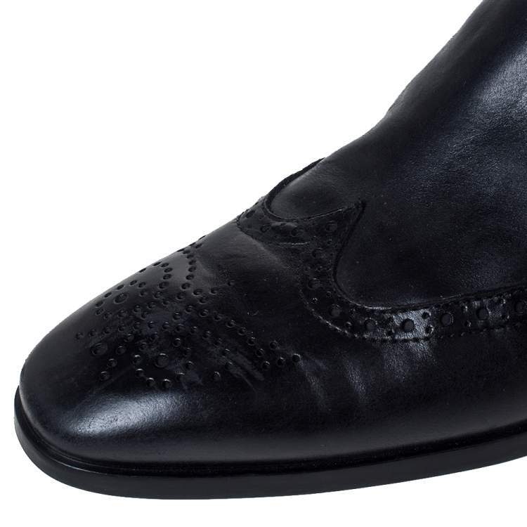 Pre Owned Tod's Blue Leather Brogue Slip On Boots Size 42.5