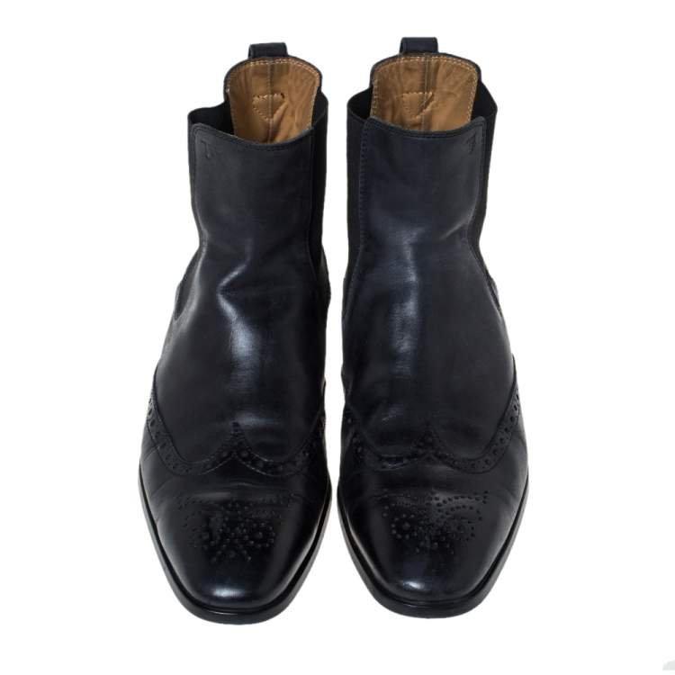 Pre Owned Tod's Blue Leather Brogue Slip On Boots Size 42.5